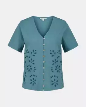 Женская футболка с короткими рукавами и вышивкой «шиффли» Southern Cotton, цвет Verde Pato