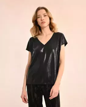 Женская футболка с короткими рукавами из металлизированной ткани Molly Bracken, черный