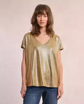 Женская футболка с короткими рукавами из металлизированной ткани Molly Bracken, золотой