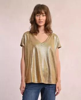 Женская футболка с короткими рукавами из металлизированной ткани Molly Bracken, золото