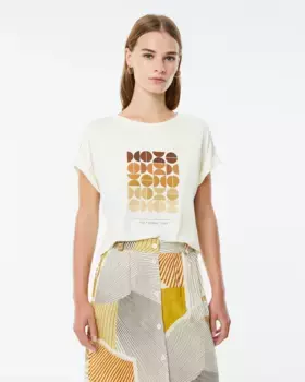 Женская футболка с короткими рукавами, отворотом и принтом спереди Paz Torras, кремовый