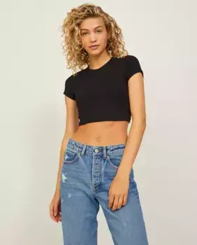 Женская футболка с кроп-топом в рубчик Jack & Jones, черный