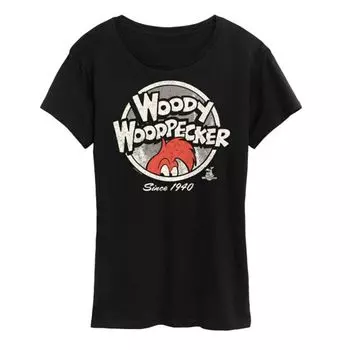 Женская футболка с круглым принтом Woody Woodpecker Licensed Character, черный