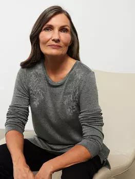 Женская футболка с круглым вырезом и длинным рукавом с рисунком LCW Grace