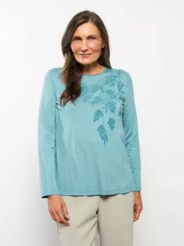 Женская футболка с круглым вырезом и длинным рукавом с принтом LCW Grace