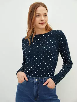 Женская футболка с круглым вырезом и длинным рукавом в горошек LCWAIKIKI Classic