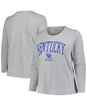 Женская футболка с круглым вырезом и длинными рукавами размера плюс, серый Хизер, Kentucky Wildcats Profile, серый