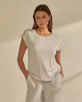 Женская футболка с круглым вырезом и короткими рукавами nfasis, светло-серый