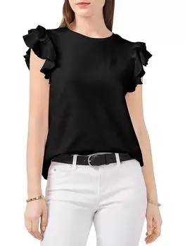 Женская футболка с круглым вырезом и оборками на рукавах Vince Camuto, цвет rich black