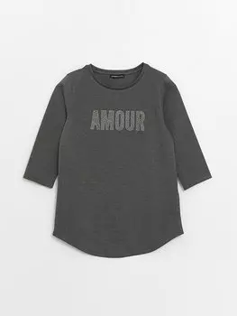 Женская футболка с круглым вырезом и принтом блестящих камней LCWAIKIKI Classic