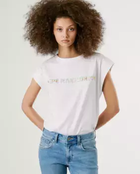 Женская футболка с круглым вырезом и разноцветным логотипом Pepe Jeans, белый
