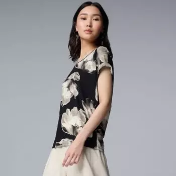 Женская футболка с круглым вырезом и рукавом долман Simply Vera Vera Wang, цвет black floral