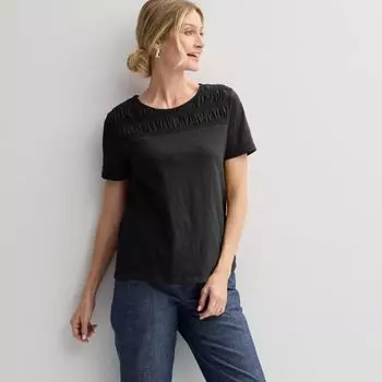 Женская футболка с круглым вырезом и сборками Croft & Barrow, черный