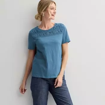 Женская футболка с круглым вырезом и сборками Croft & Barrow, цвет nominee blue