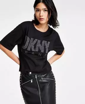 Женская футболка с круглым вырезом и украшенным логотипом DKNY Jeans, черный