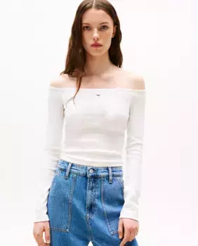 Женская футболка с круглым вырезом облегающего кроя Tommy Jeans, белый