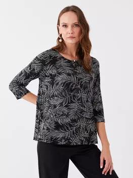 Женская футболка с круглым вырезом с рисунком LCW Grace, черный с принтом