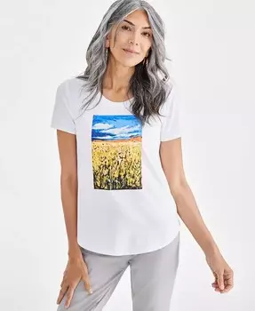 Женская футболка с круглым вырезом с рисунком Style & Co, белый