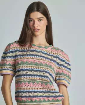 Женская футболка с круглым вырезом, связанная крючком Alma en Pena, мультиколор