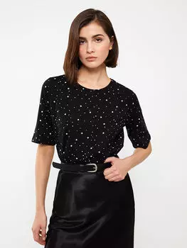 Женская футболка с круглым вырезом в горошек и коротким рукавом LCWAIKIKI Classic