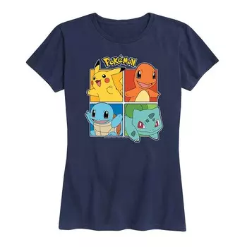 Женская футболка с квадратным рисунком Pokemon Partner Licensed Character, темно-синий