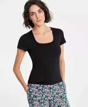 Женская футболка с квадратным вырезом и короткими рукавами On 34th, черный