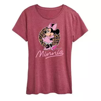 Женская футболка с леопардовым принтом Disney Minnie Mouse Licensed Character, темно-красный