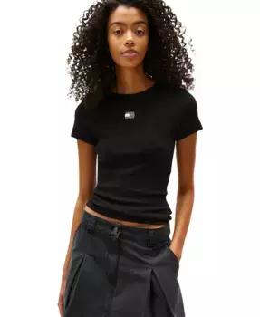 Женская футболка с логотипом Badge Logo и ребристой фактурой Tommy Jeans, черный