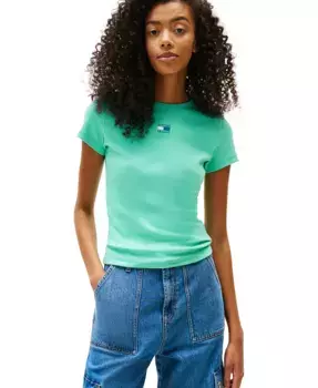 Женская футболка с логотипом Badge Logo и ребристой фактурой Tommy Jeans, зеленый