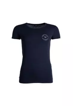 Женская футболка с логотипом ESSENTIAL STUDS, круглый вырез, хлопок стрейч EMPORIO ARMANI, синий