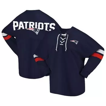 Женская футболка с логотипом Fanatics темно-синего цвета New England Patriots Spirit Джерси на шнуровке с v-образным вырезом и длинными рукавами, цвет Pat Navy