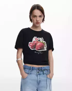 Женская футболка с логотипом фруктов спереди Desigual, черный