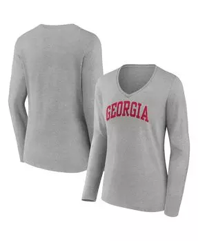 Женская футболка с логотипом Heather Grey Georgia Bulldogs Basic Arch с длинными рукавами и v-образным вырезом Fanatics