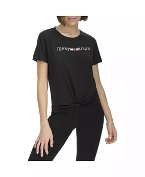 Женская футболка с логотипом и узлом спереди Tommy Hilfiger, черный