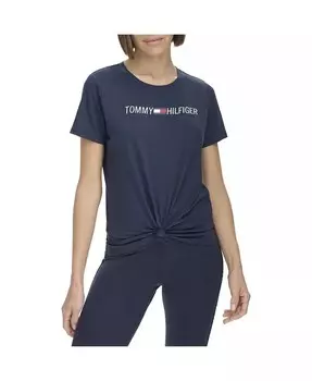 Женская футболка с логотипом и узлом спереди Tommy Hilfiger, синий