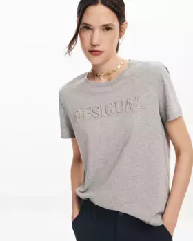 Женская футболка с логотипом из страз Desigual, серый