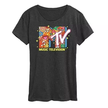 Женская футболка с логотипом MTV и графическим рисунком в стиле ретро-коллаж Licensed Character, цвет Heather Charcoal