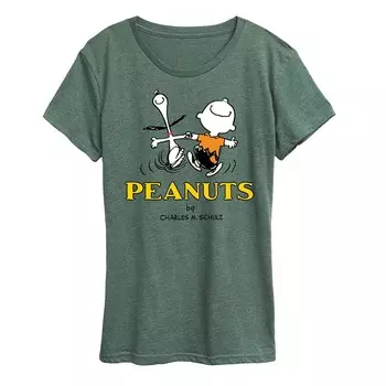 Женская футболка с логотипом Peanuts Charlie Snoopy и графическим рисунком Licensed Character, цвет Heather Green