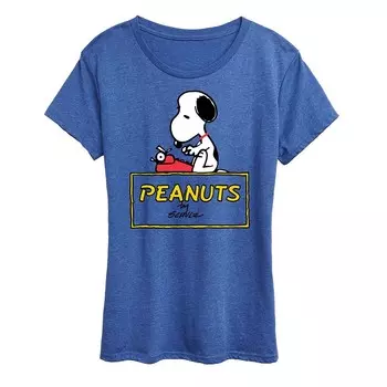 Женская футболка с логотипом Peanuts Snoopy Typing и графическим рисунком Licensed Character, цвет Heather Royal Blue
