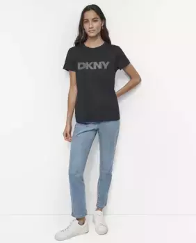 Женская футболка с логотипом спереди, круглым вырезом и короткими рукавами Dkny Jeans, чёрный