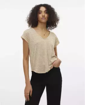 Женская футболка с люрексом и вырезом горловины Vero Moda, бежевый