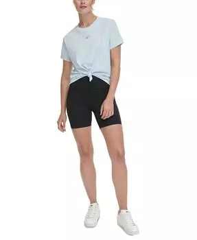 Женская футболка с металлизированным логотипом и узлом спереди DKNY, синий