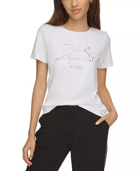 Женская футболка с металлизированным логотипом KARL LAGERFELD PARIS, белый