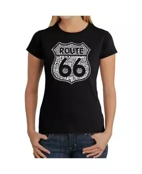 Женская футболка с надписью route 66 life is a highway word art LA Pop Art, черный