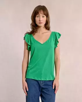 Женская футболка с оборками и V-образным вырезом Molly Bracken, зеленый