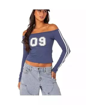 Женская футболка с открытыми плечами и длинными рукавами в стиле 90-х годов Edikted, синий