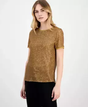 Женская футболка с пайетками Anne Klein, коричневый