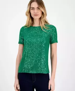 Женская футболка с пайетками Anne Klein, зеленый