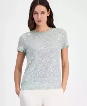 Женская футболка с пайетками Anne Klein, зеленый