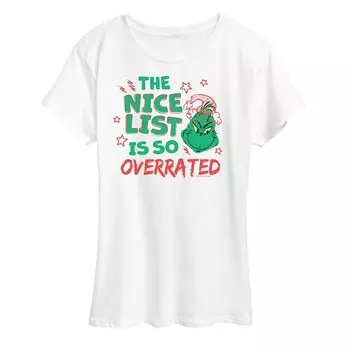 Женская футболка с переоцененным рисунком Dr. Seuss The Grinch Nice List Licensed Character, белый